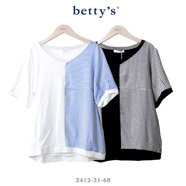 betty’s 貝蒂思 抽象印花拼接素面短袖T-shirt(