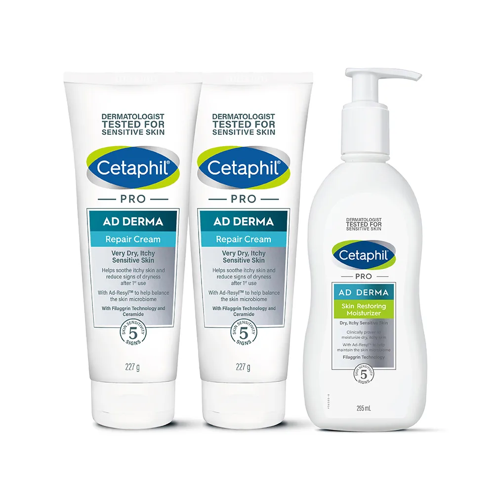 【Cetaphil 舒特膚】官方直營 AD益膚康修護加強組合(滋養乳液 295ml+舒敏乳霜 227g*2入)