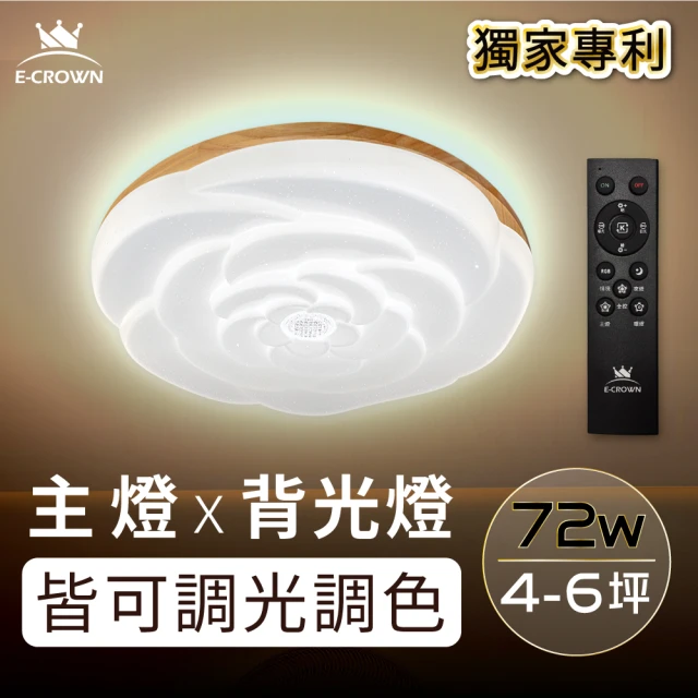 E-CROWN 4-6坪 72W LED智慧調光吸頂燈 遙控無極調光調色 客廳燈 可調背光款(附遙控器、可調色溫色光)