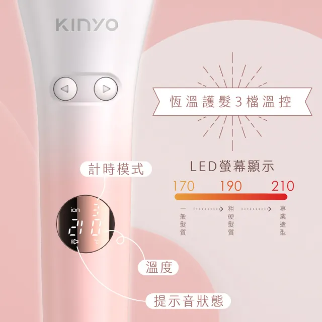 【KINYO】植感系粉櫻光感自動捲髮棒/捲髮器(KHS-3203)