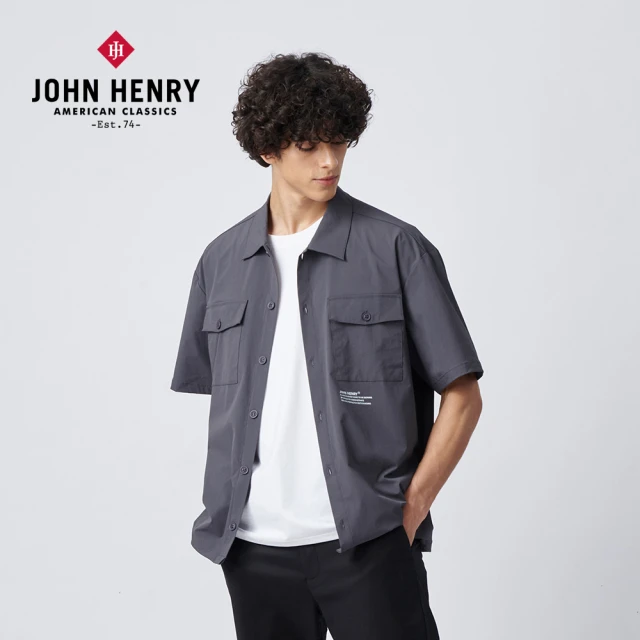 JOHN HENRY 口袋標語尼龍襯衫-深灰