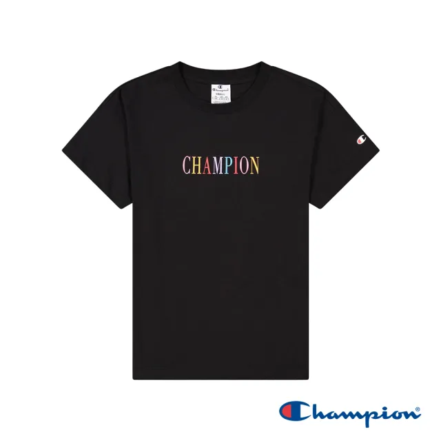 【Champion】官方直營-純棉拼色LOGO印花短袖TEE-女(黑色)