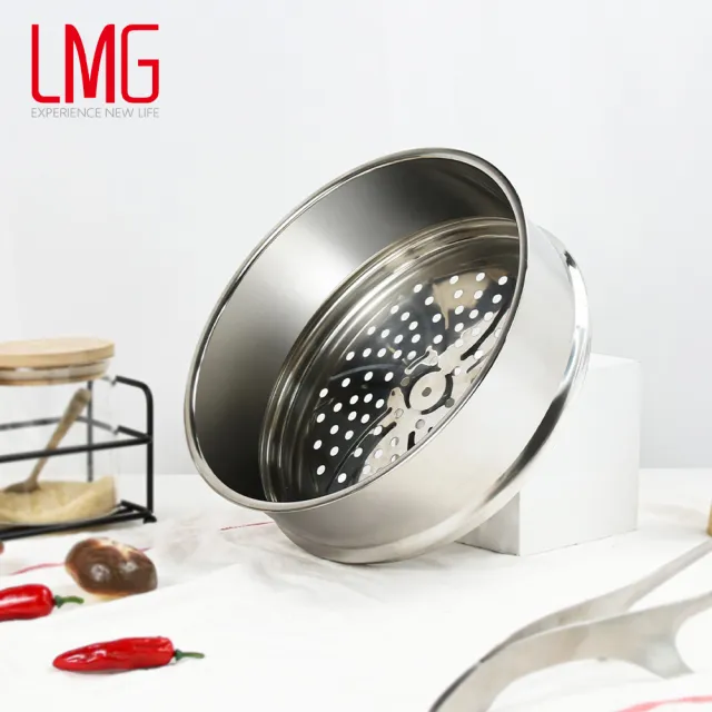 【LMG】日式錘紋雪平鍋+蒸籠組合22cm含蓋贈料理夾-IH爐可用鍋(不沾鍋 適用各種爐具)