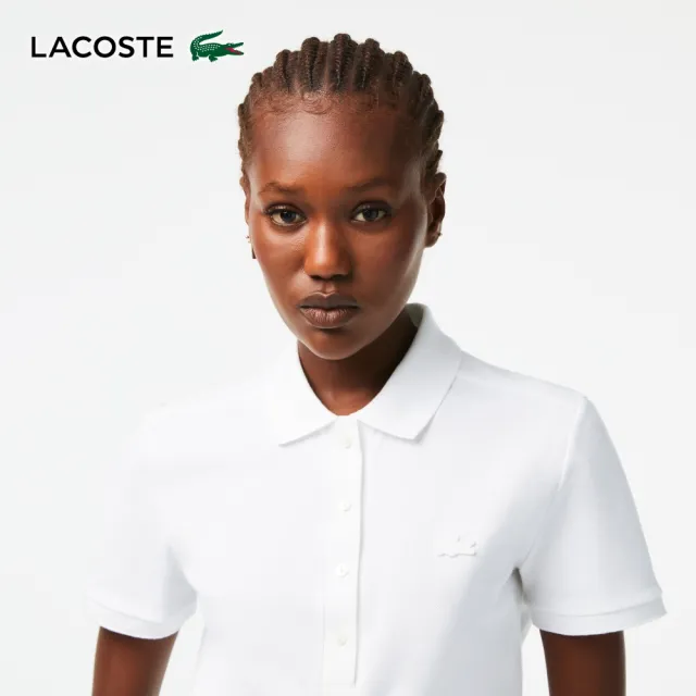 【LACOSTE】女裝-緊身彈性棉短袖Polo衫(白色)