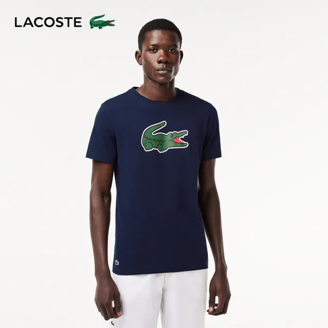 【LACOSTE】男裝-運動快乾鱷魚紋印花短袖T恤(海軍藍)