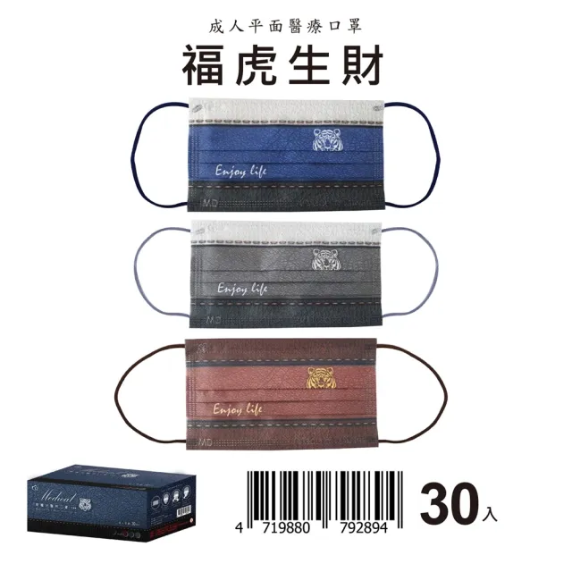 【新寵兒】MD雙鋼印成人平面滿版醫療口罩(福虎生財 3款各10片/盒)
