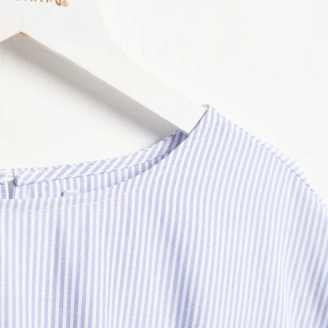 【SOMETHING】女裝 寬版條紋包袖短袖T恤(淡藍色)