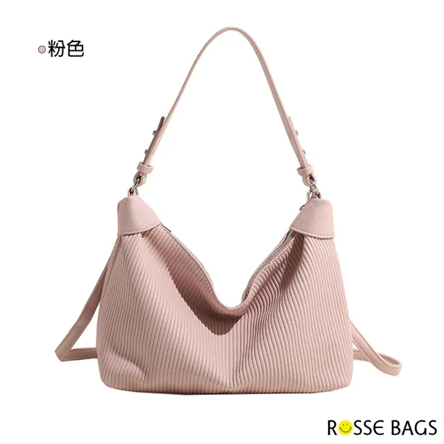 【Rosse Bags】復古新款條紋大容量肩背水桶包(現+預  白色 / 粉色 / 藍色 / 卡其色 / 黑色)