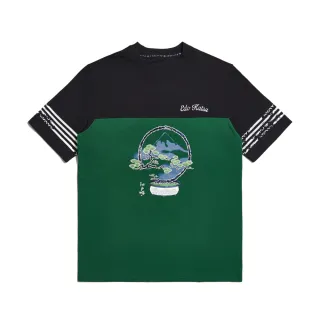 【EDWIN】江戶勝 男裝 剪接盆栽寬版短袖T恤(深綠色)