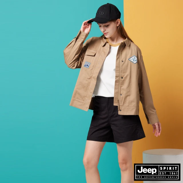 【JEEP】女裝 率性大口袋百搭短褲(黑)