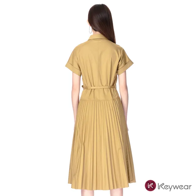 【KeyWear 奇威名品】百褶設計款短袖洋裝