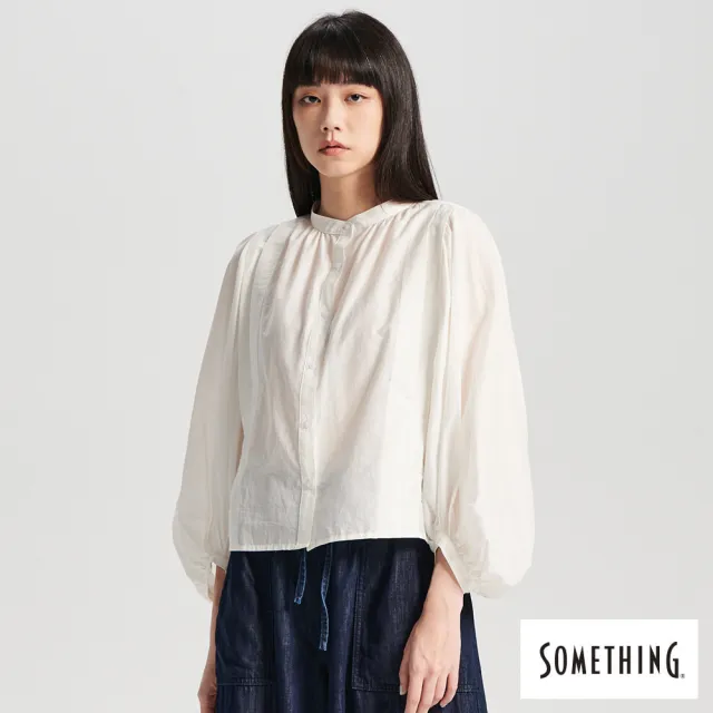 【SOMETHING】女裝 泡泡袖造型長袖襯衫(白色)