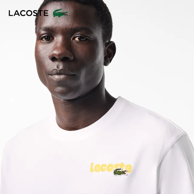 【LACOSTE】男裝-水洗效果Lacoste 印花短袖T恤(白色)