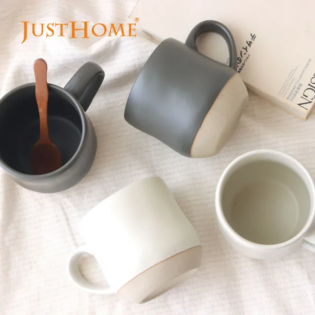 【Just Home】砌植粗陶陶瓷馬克杯2件組-拿鐵杯500ml-兩色可選(杯子 陶瓷杯 馬克杯 拿鐵杯)