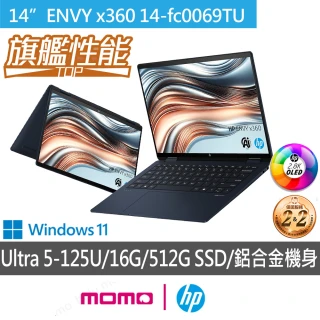 【HP 惠普】14吋Ultra 5-125U 翻轉觸控EVO AI筆電(極羡翻轉ENVYx360 14-fc0069TU/16G/512G SSD/W11)