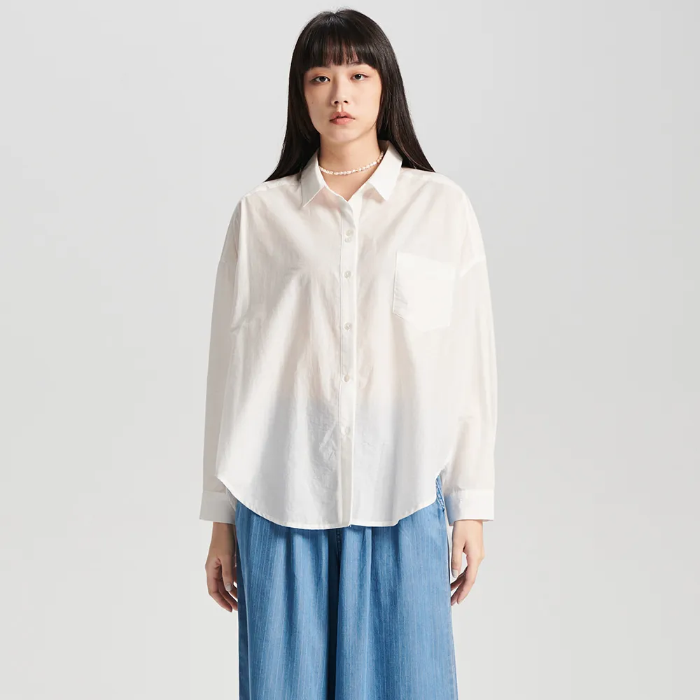 【SOMETHING】女裝 OVERSIZE薄長袖襯衫(白色)