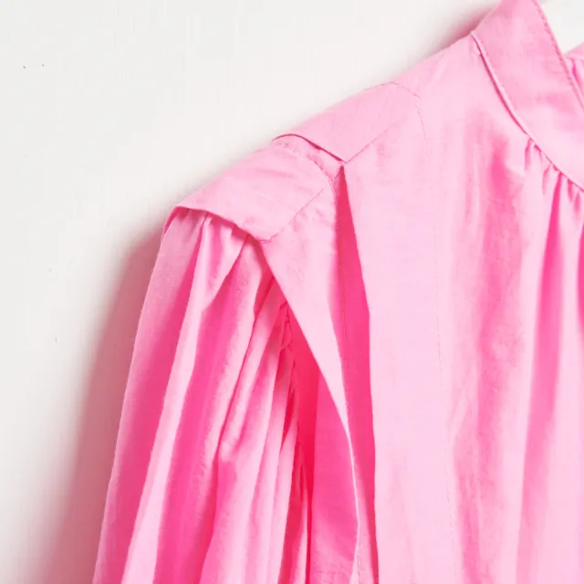 【SOMETHING】女裝 泡泡袖造型長袖襯衫(粉紅色)