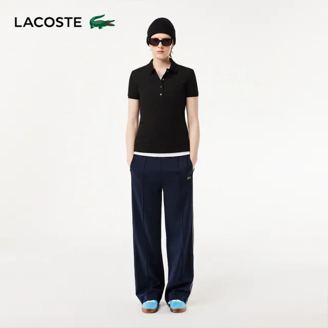 【LACOSTE】女裝-修身彈性棉質網眼短袖Polo衫(黑色)