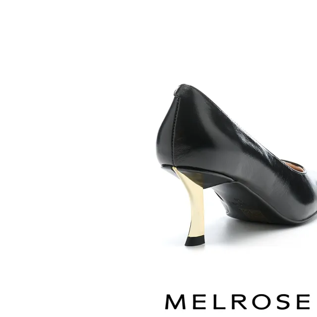 【MELROSE】美樂斯 高雅氣質光感全真皮純色小方頭高跟鞋(黑)