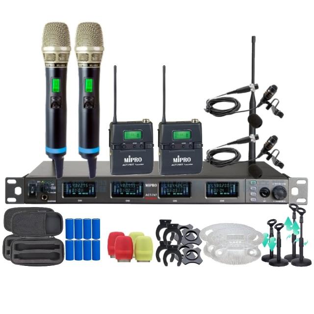 【MIPRO】MIPRO ACT-747 支援Type-C充電 四頻道UHF無線麥克風 搭配手持*2+領夾*2(音響設備)