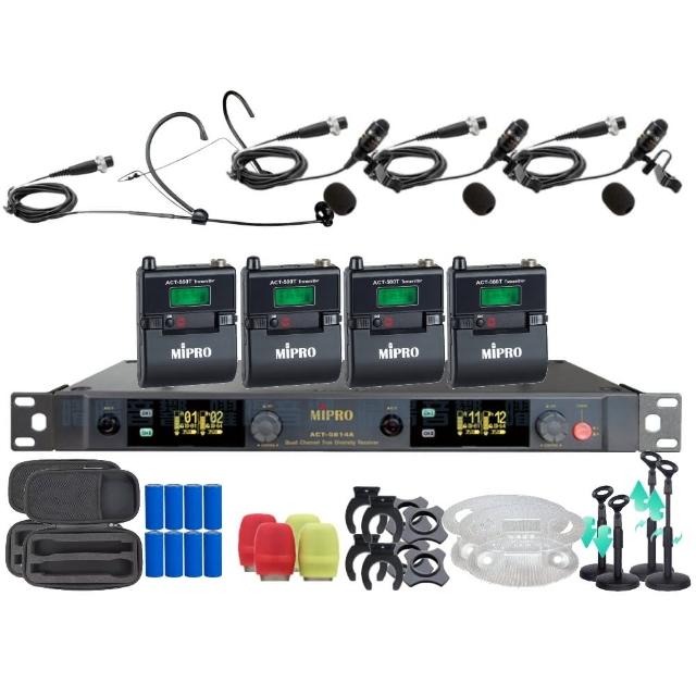 【MIPRO】MIPRO ACT-5814A 支援Type-C充電 四頻道5G無線麥克風 搭配領夾*3+頭戴*1(音響設備)
