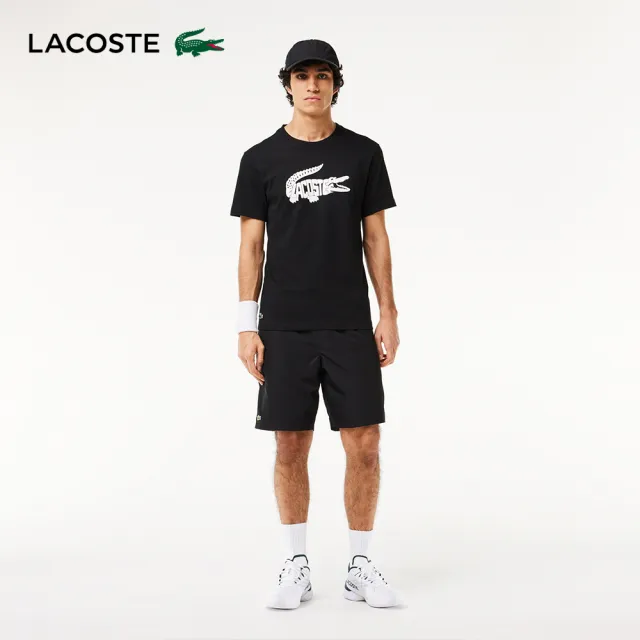 【LACOSTE】男裝-運動快乾鱷魚紋印花短袖T恤(黑色)