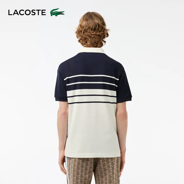 【LACOSTE】男裝-法國製造原創L.12.12條紋短袖Polo衫(白色)