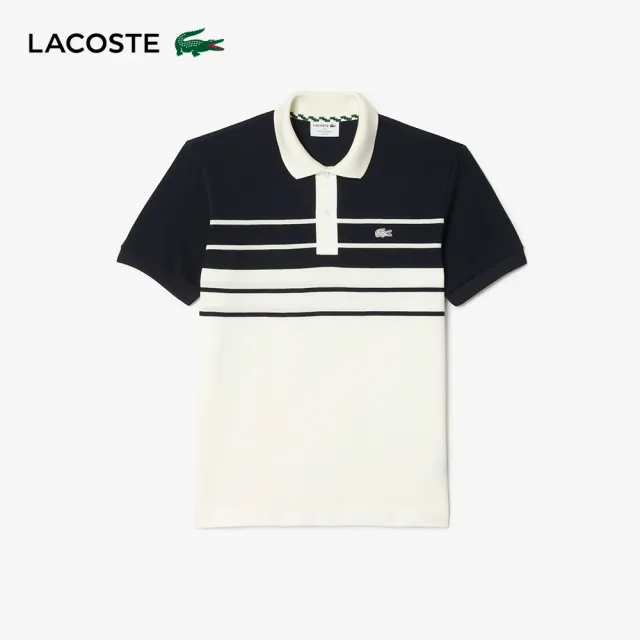 【LACOSTE】男裝-法國製造原創L.12.12條紋短袖Polo衫(白色)