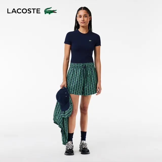 【LACOSTE】女裝-修身彈性素色短袖T恤(海軍藍)