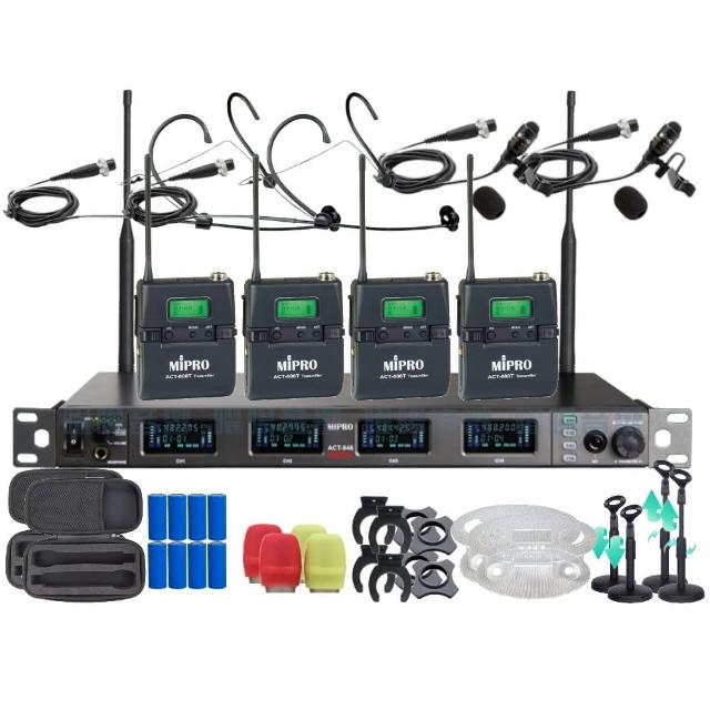 【MIPRO】MIPRO ACT-848 支援Type-C充電 四頻道數位無線麥克風 搭配領夾*2+頭戴*2(音響設備)