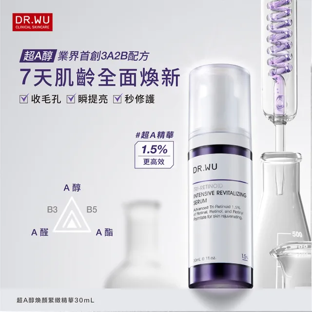 【DR.WU 達爾膚】緊緻美白★早C晚A小資入手組(超微C精華15ML+超A醇精華1.5% 15ML)