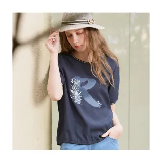 【LUNG.L 林佳樺】LQ09A50 藍色R字母膠印短袖女裝上衣