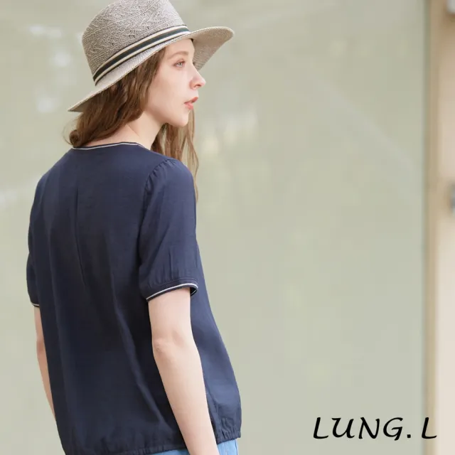 【LUNG.L 林佳樺】LQ09A50 藍色R字母膠印短袖女裝上衣(春夏新品)