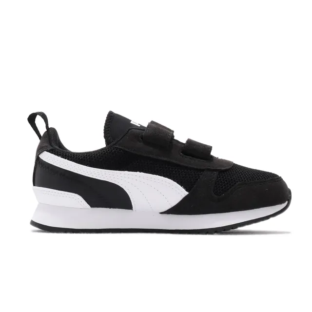 【PUMA】休閒鞋 R78 V PS 魔鬼氈 中童 小朋友 運動鞋 麂皮 低筒 輕量 黑 白(37361701)