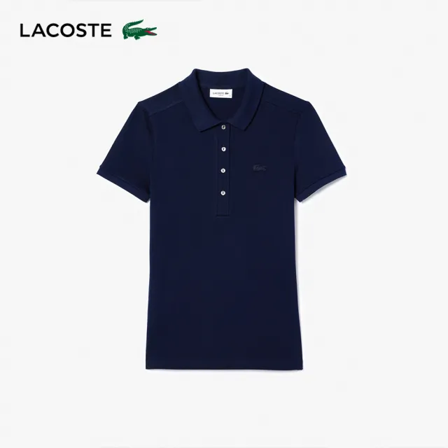 【LACOSTE】女裝-緊身彈性棉短袖Polo衫(海軍藍)