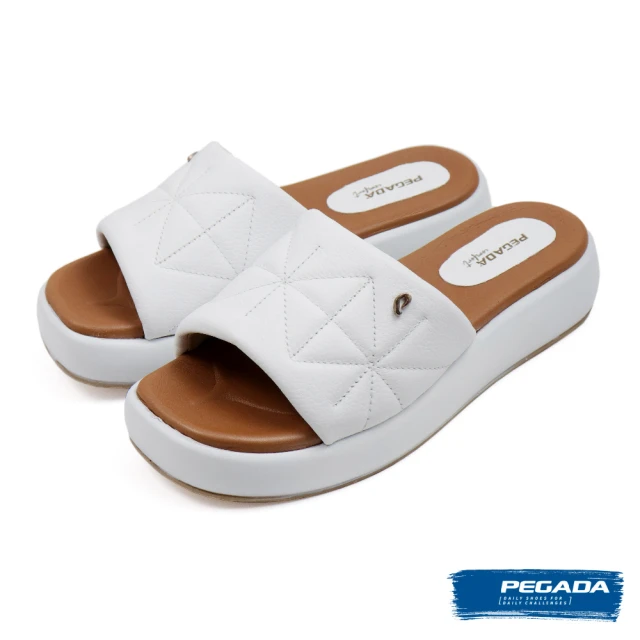 PEGADAPEGADA 巴西寬帶軟墊厚底皮質拖鞋 白色(233703-WH)