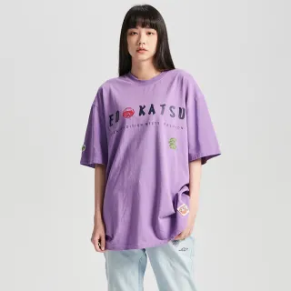 【EDWIN】江戶勝 男裝 後背花蛙圖騰寬版短袖T恤(亮紫色)