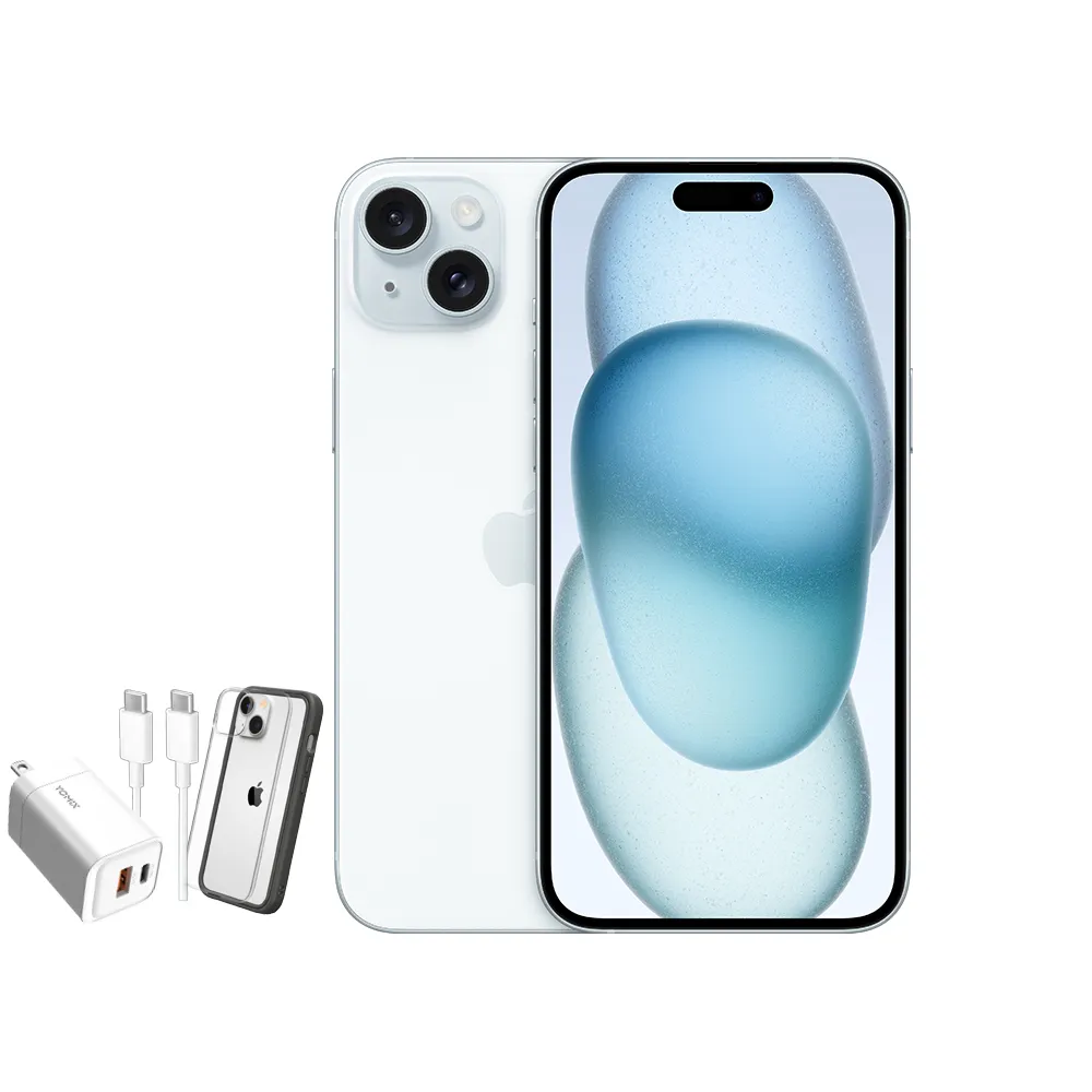 【Apple】藍色限定優惠iPhone 15(256G/6.1吋)(33W閃充+犀牛盾耐衝殼組)