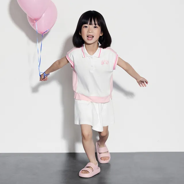 【GAP】女幼童裝 Logo小熊印花翻領無袖短裙家居套裝-粉色(466089)