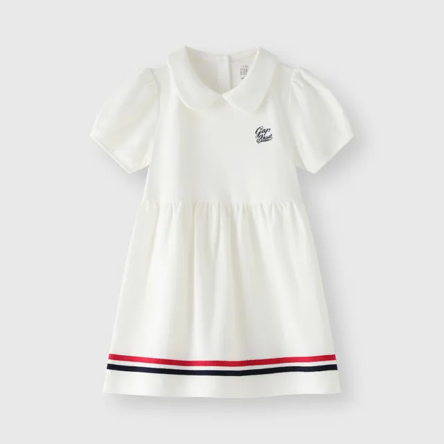 【GAP】女幼童裝 Logo印花翻領短袖洋裝-白色(466248)