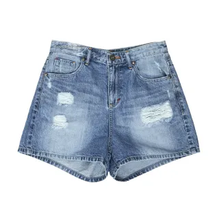 【5th STREET】女裝 短褲 牛仔短褲 高腰 中藍(927010)