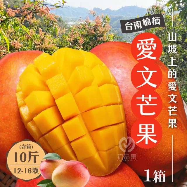 【初品果】台南愛文芒果10斤12-16顆x1箱(山坡地種植_在欉紅)