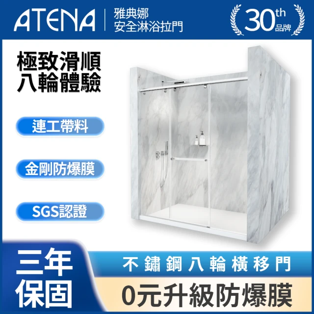 ATENA 不鏽鋼八輪橫移三門 / 0元升級防爆膜(總寬220-230cm x 總高190cm / 含安裝)