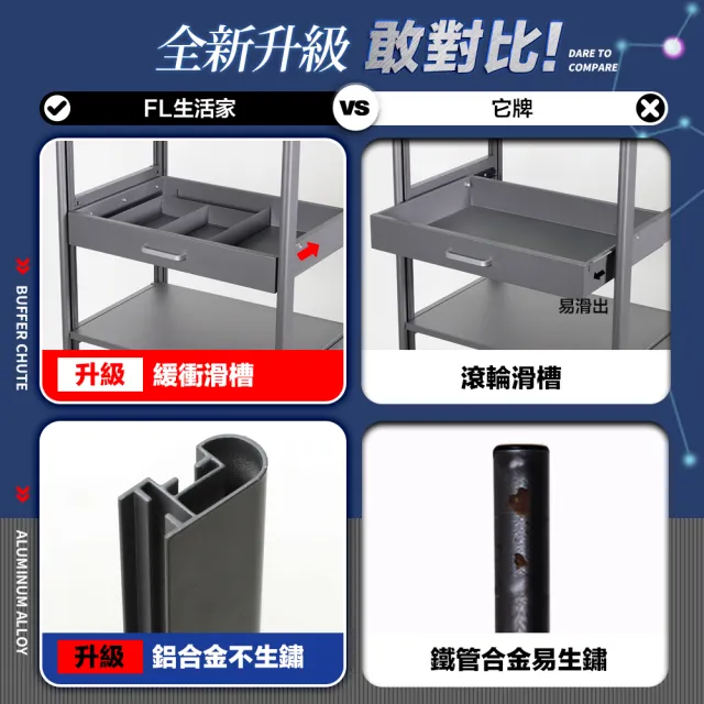 【FL 生活+】航太鋁可升降四層-寬50-附輪耐重置物架-40*50*115.5(電器架/烤箱架/微波爐架/收納架/FL-318)