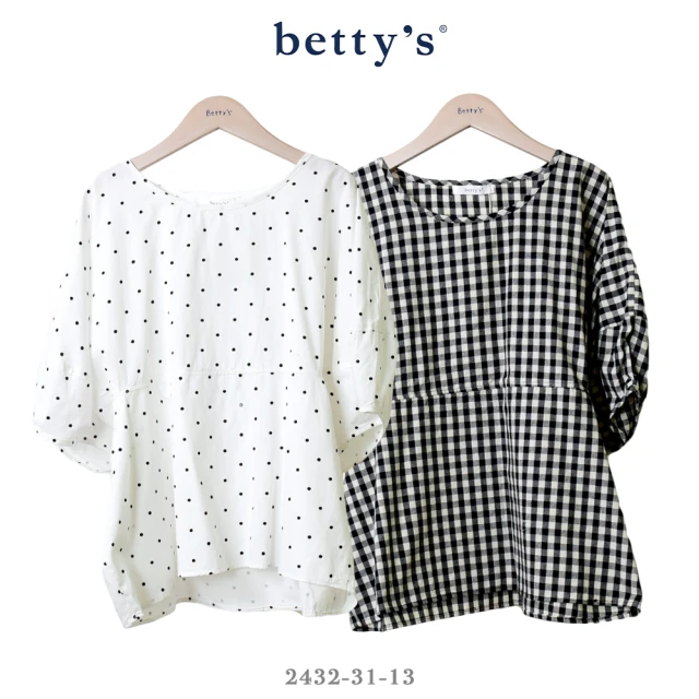 betty’s 貝蒂思 貓咪花朵鈕釦格紋小立領襯衫(共二色)