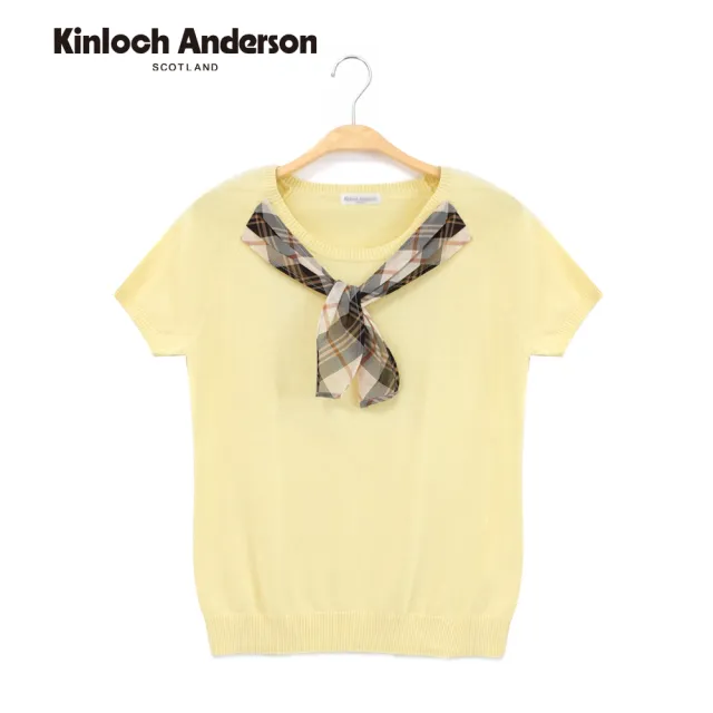 【Kinloch Anderson】圓領格紋蝴蝶結短袖針織上衣 金安德森女裝(KA0585907 黃/藍)