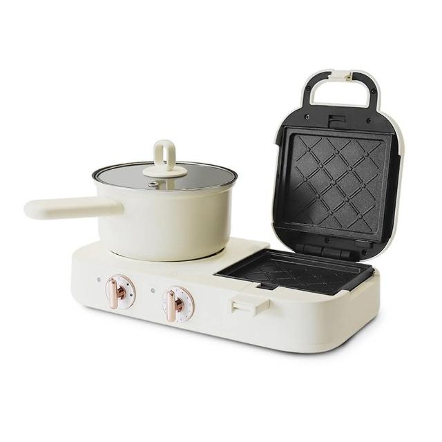 【kokomo】日本煎煮雙開輕食即享料理鍋/熱壓三明治機(KM-203 可拆卸烤盤 分離式煮鍋 雙旋鈕獨立分區)