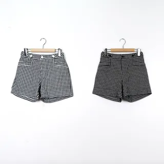 【CUMAR】格紋腰帶半修身短褲(白 灰)