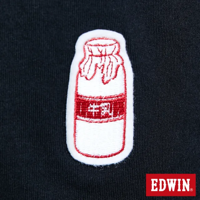 【EDWIN】男女裝 超市 小LOGO牛奶短袖T恤(黑色)