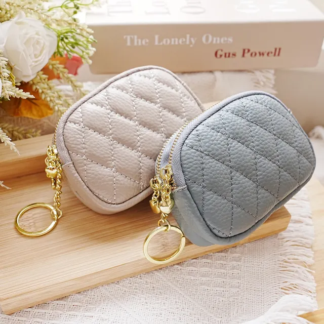 【MoonDy】包包 魚子醬零錢包 零錢包 錢包女 真皮包包 零錢包 雙拉鏈零錢包 牛皮零錢包 小